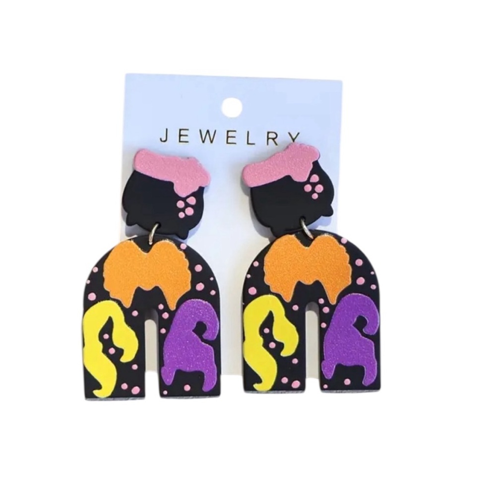 Cauldron and Witch U Shaped Earrings